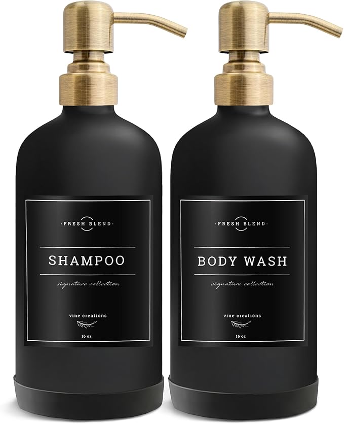 Vine Creations Black Glass Soap Dispenser, 2 Pack Kitchen Soap Dispenser Set - Image 7