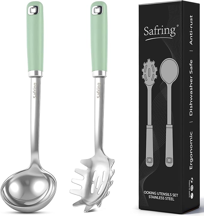 Safring Stainless Steel Soup Ladle and Spaghetti Spoon Set, Heat Resistant by Safring