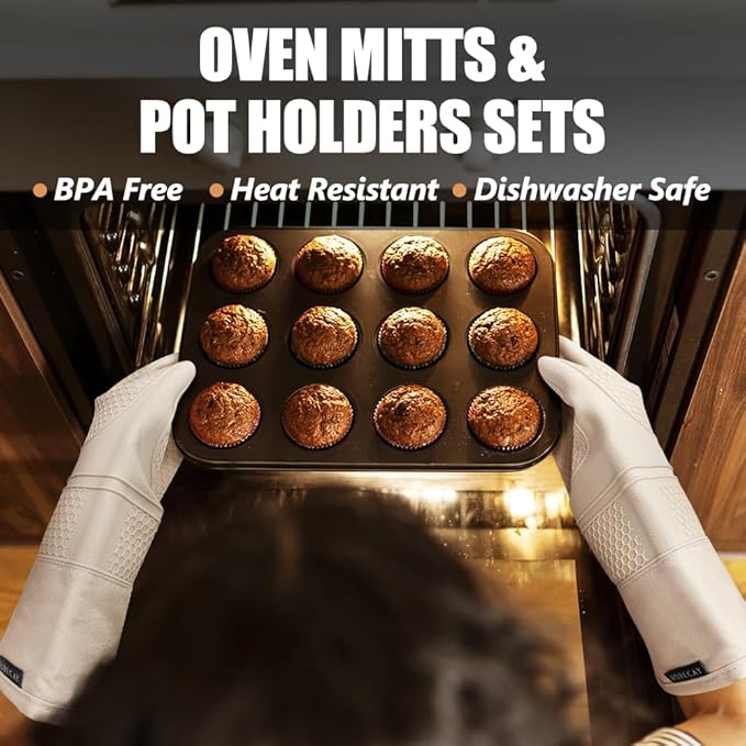 Rorecay Oven Mitts and Pot Holders Sets 6pcs, Extra Long Kitchen Silicone Oven - Image 2