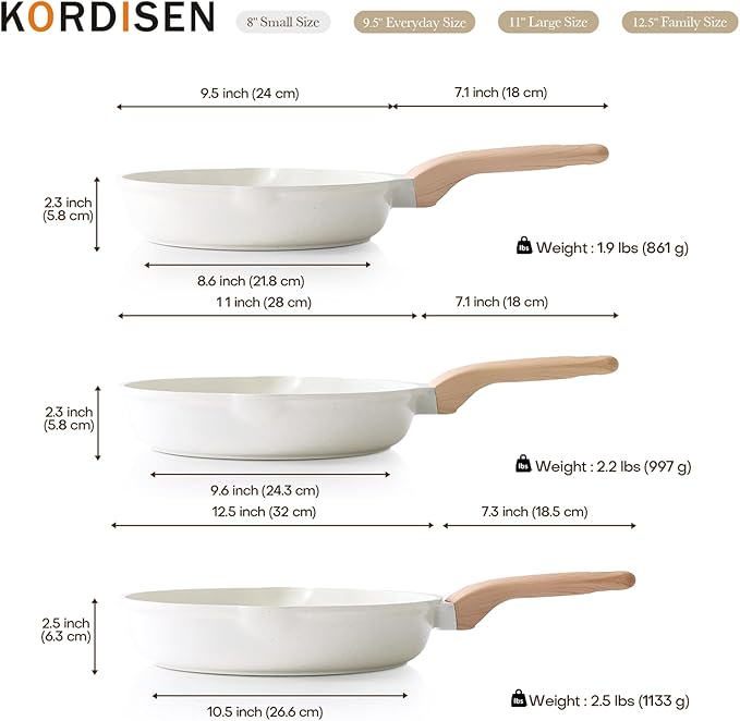 Kordisen Nonstick Ceramic Frying Pan Set, 3 Piece Ceramic Skillet Set, Healthy - Image 7