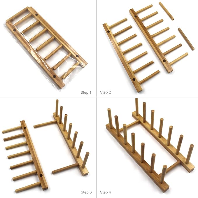 INNERNEED Bamboo Wooden Plate Racks Dish Stand Holder Kitchen Storage Cabinet - Image 3