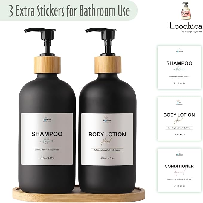 LOOCHICA 2 Pack Black Glass Soap Dispenser Set - Image 4