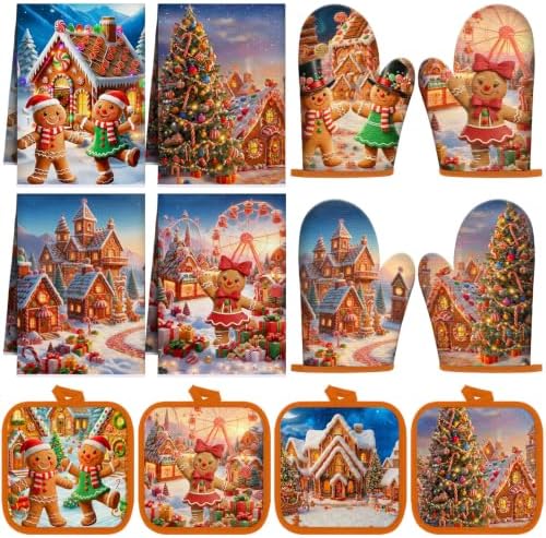 Silifine 12 Pcs Christmas Oven Mitts Pot Holders Kitchen Towels Sets