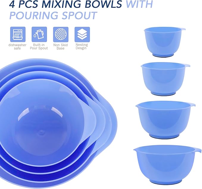 BoxedHome 4 Quart Large Plastic Mixing Bowls, Microwave Safe Mixing Bowl Set - Image 2