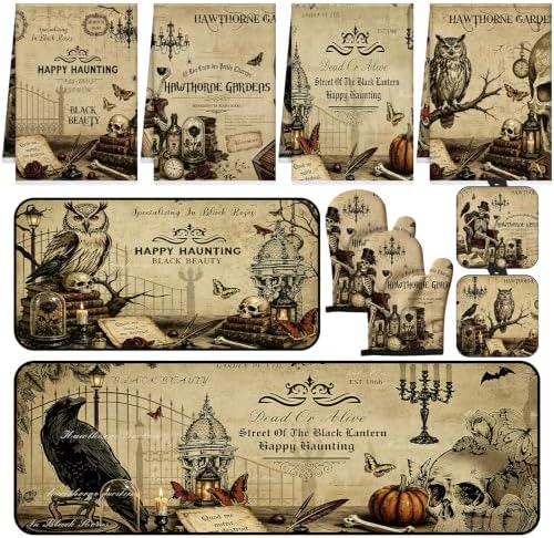 Halloween Kitchen Decor Set, 10 Pcs Vintage Gothic Kitchen Set