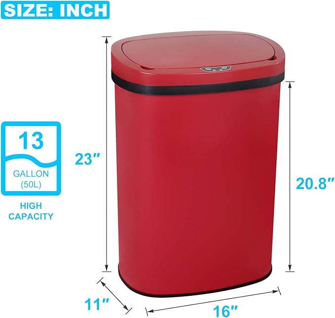 Bigacc 13 Gallon 50L Touch Free Automatic Stainless Steel Trash Can Garbage Can - Image 2