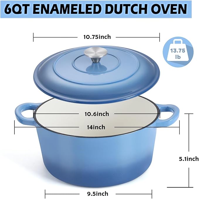TeamFar 6QT Dutch Oven with Lid, Enameled Nonstick Cast Iron Dutch Oven Cooking - Image 3