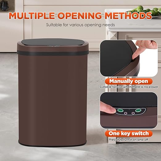 PayLessHere | 13 Gallon Stainless Steel Trash Can | Brown | Automatic Touchless - Image 4
