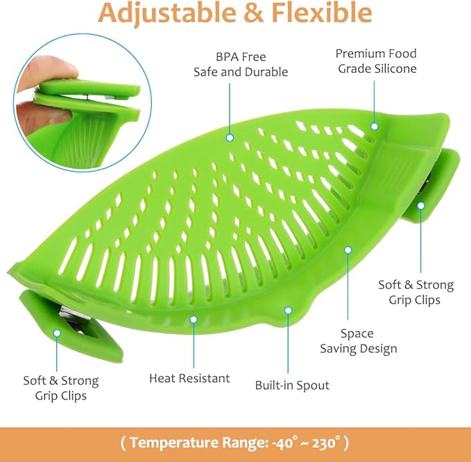 YEVIOR Clip on Strainer for Pots Pan Pasta, Silicone Food Strainer Hands-Free - Image 2