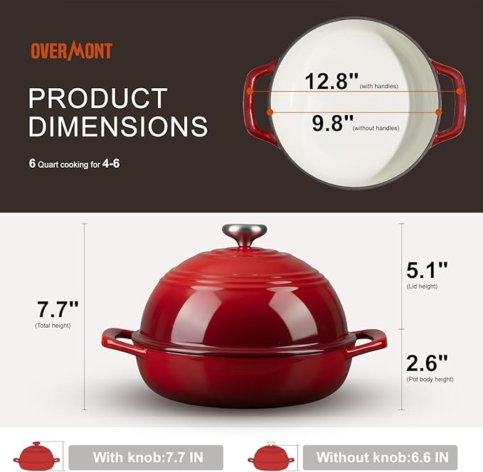 Overmont Enameled Cast Iron Bread Oven - 6QT Bread Dutch Oven - Image 5