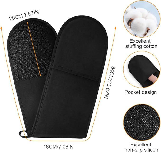 AUAUY Black Double Oven Mitts, 250°C/482°F Heat Resistant BBQ Mittens - Image 2