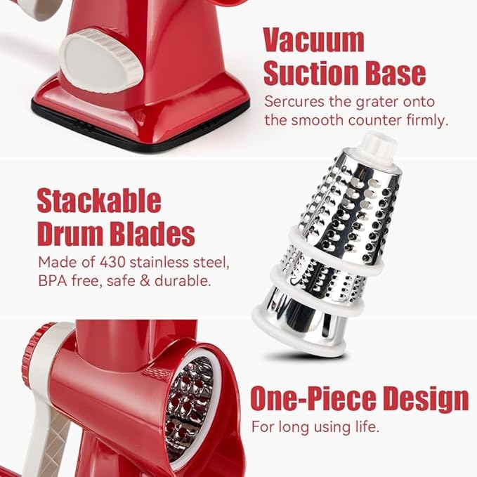 KEOUKE Rotary Cheese Grater Hand Crank Red - Image 5