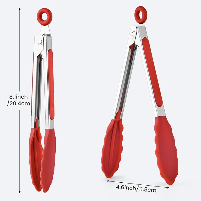 7-Inch Silicone Tongs Pack of 6, Small Stainless Steel Tongs - Image 3