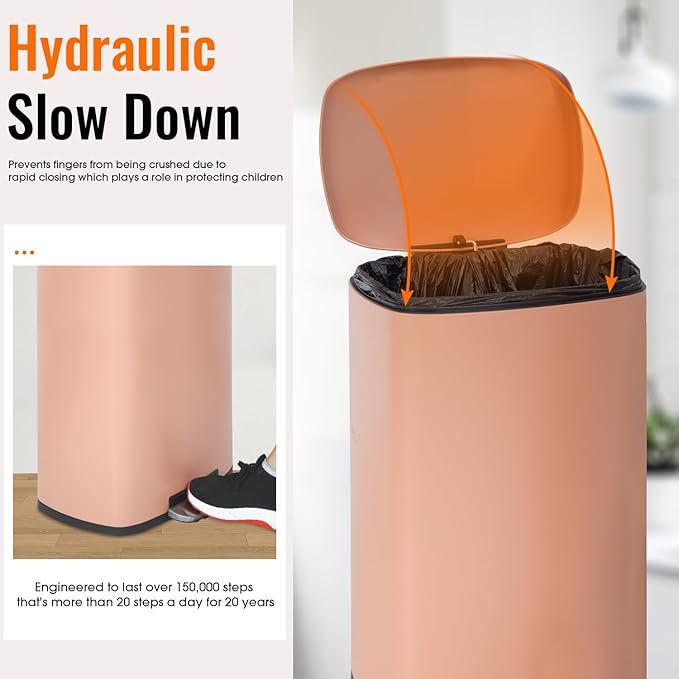 FDW | 13 Gallon Trash Can with Lid | Pink | Fingerprint-Proof | Made of Brushed - Image 2