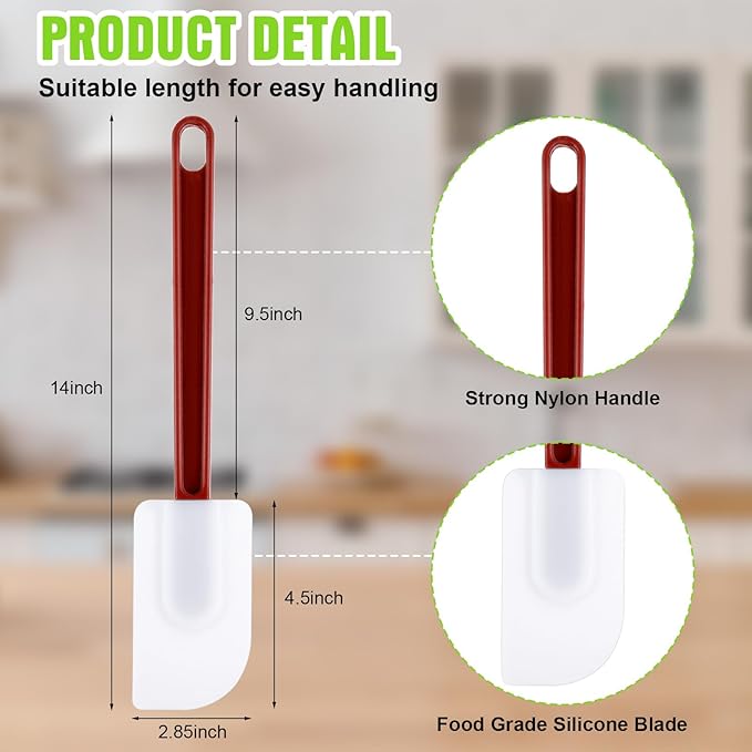 Meekoo 5 Pieces 14 Inch Rubber Spatula, 500°F High Heat Resistant Silicone - Image 2