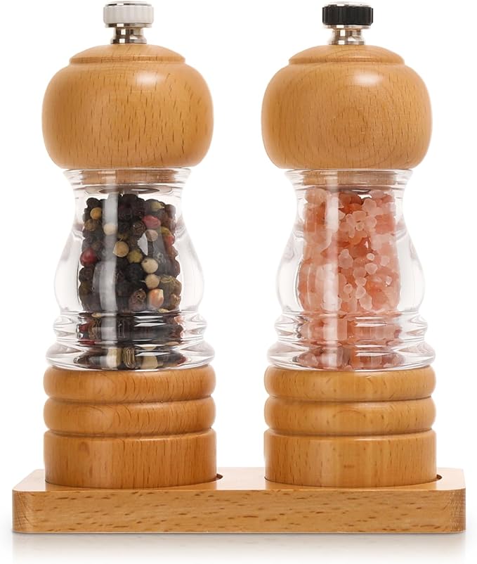Salt and Pepper Grinder Set, Refillable and Adjustable Grinder by MAOZHOU