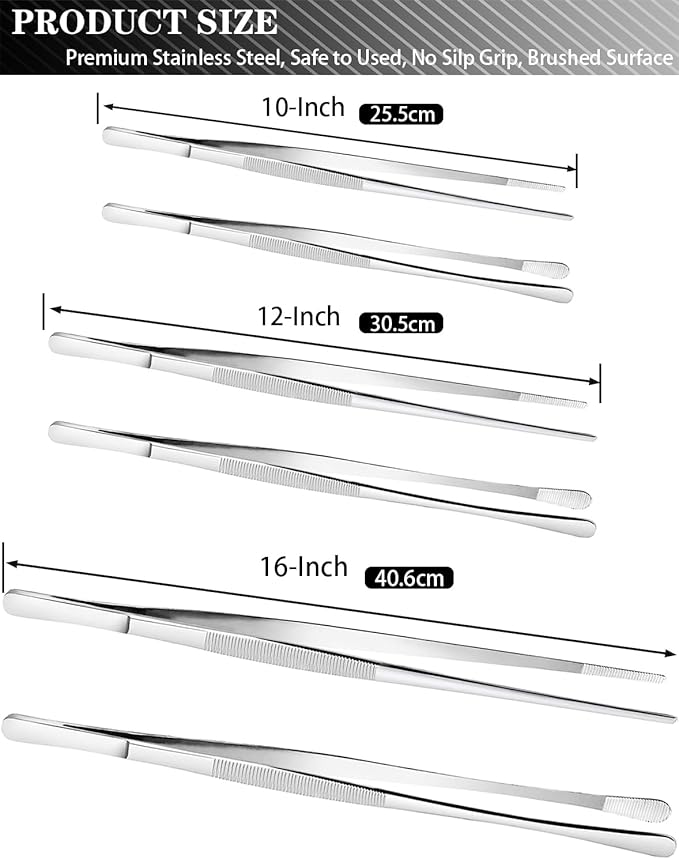 JETKONG 4 Pcs Kitchen Tweezers Tongs Stainless Steel Cooking Tweezers Set - Image 3