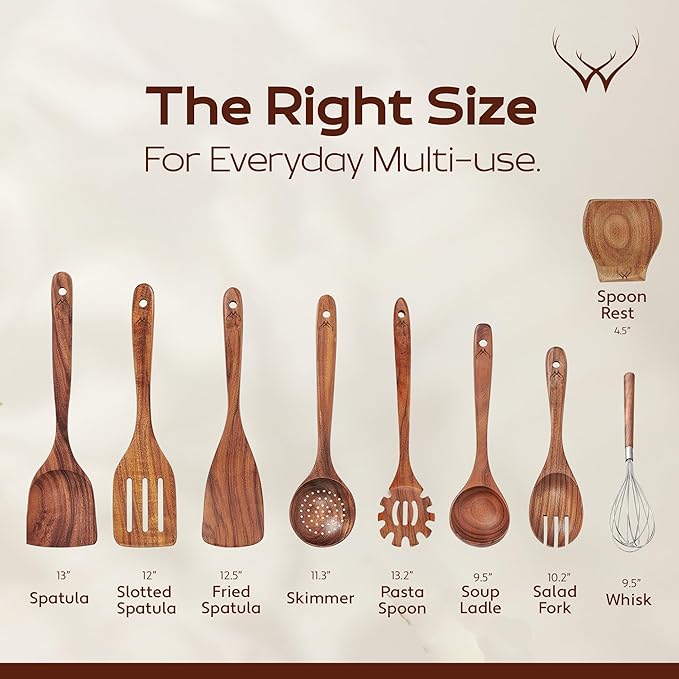 9 Pcs Teak Wooden Spoons for Cooking - Image 3