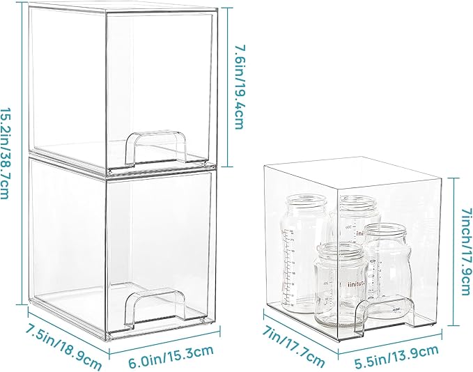 Vtopmart 7.6" H Clear Stackable Storage Drawers, 4 Pack Plastic Organizers Bins - Image 2