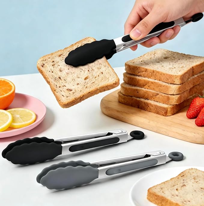 7-Inch Silicone Tongs Pack of 6, Small Stainless Steel Tongs - Image 6