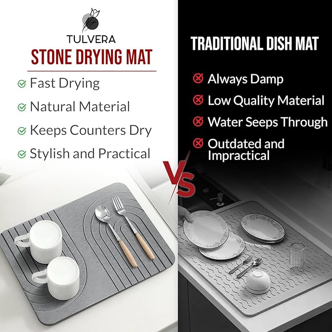 Stone Dish Drying Mat for Kitchen Counter – Diatomaceous Earth Drying Mat | - Image 3