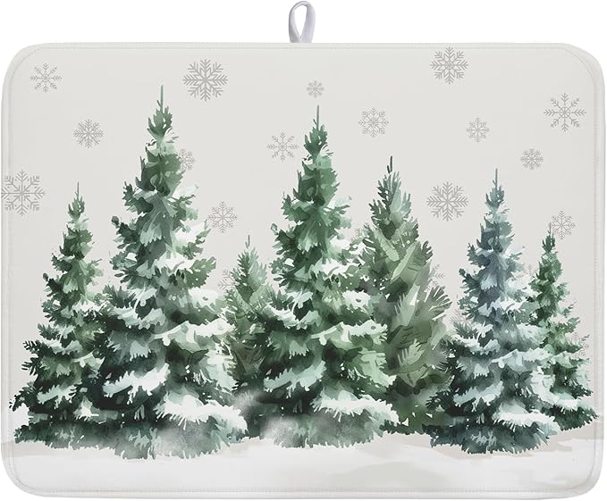 Winter Pine Tree Dish Drying Mat by Kawani