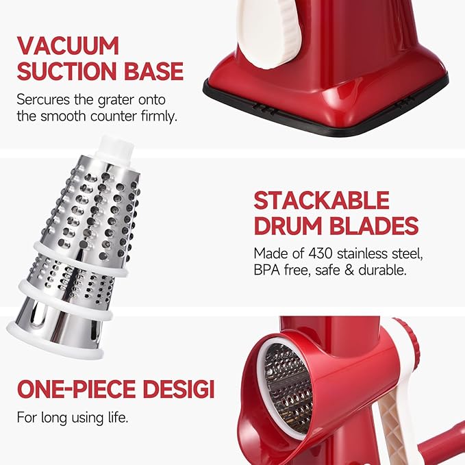 Rotary Cheese Grater with Handle Kitchen Shredder Slicer Grater Slicer Ice - Image 6