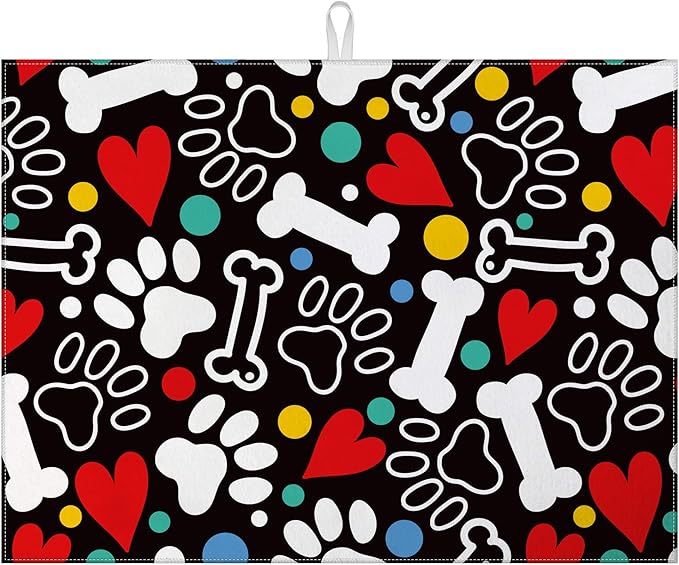 Dog Paw Bone Dish Drying Mat for Kitchen Counter Drying Pad Absorbent by MOUNTANLLY