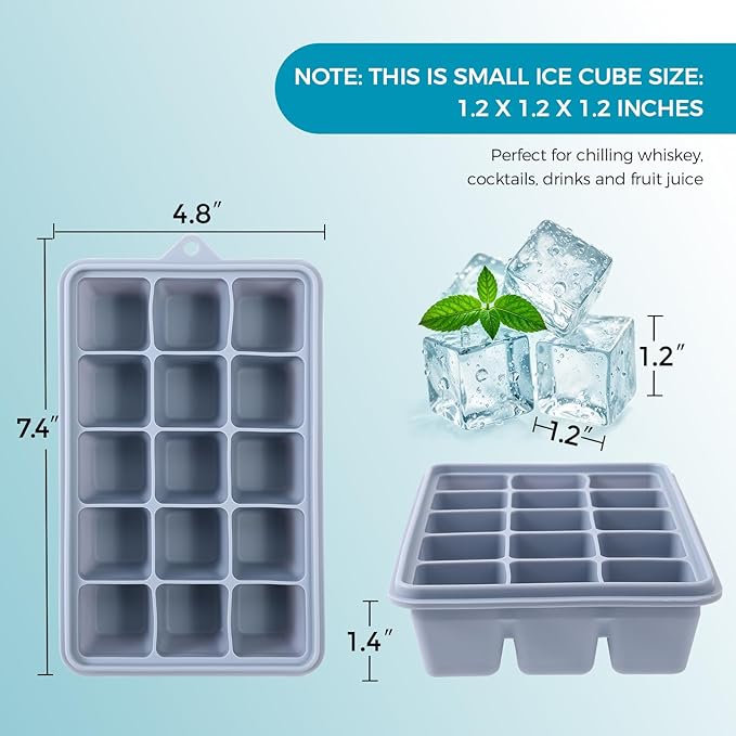 Silicone Ice Cube Trays with Lids 3-Pack, 15-Cavity Ice Tray Set - Image 5