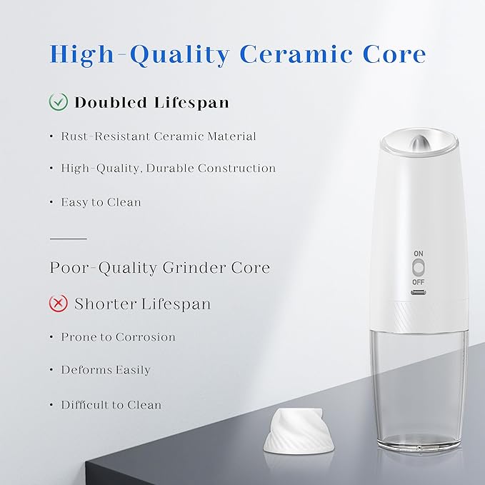 UNNEES Rechargeable Electric Salt and Pepper Grinder Set, Gravity Activated - Image 4