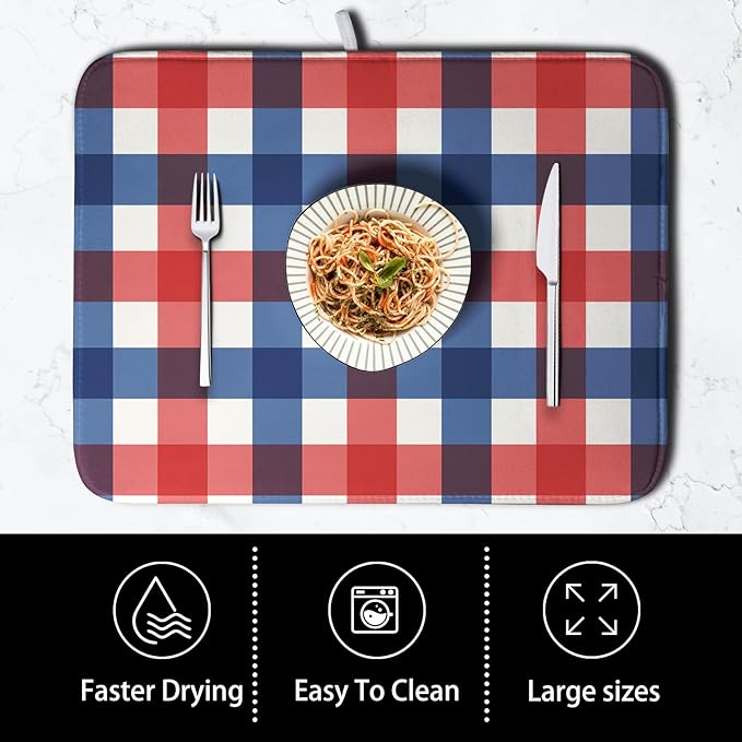 4th of July Dish Drying Mat Patriotic Buffalo Plaid Drying Mats - Image 4