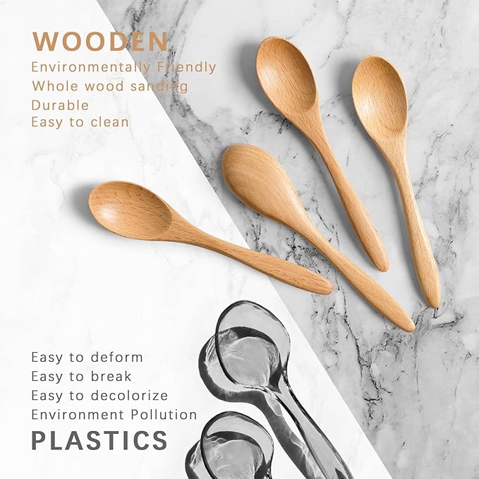 4 PCS Small Wooden Spoons, 5.8 Inch Honey Spoons - Image 3