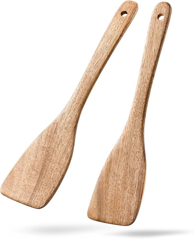 2pcs Wooden Spatulas for Cooking, 13inch Coated Acacia Wood Turners for Frying by HEFILD