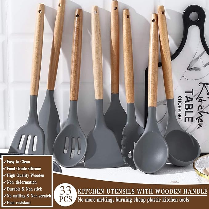 Umite Chef Kitchen Cooking Utensils Set, Woodle Handle Heat Resistant Gadgets - Image 6