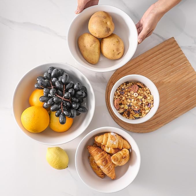HASENSE Nesting Ceramic Mixing Bowls Set of 4, 2.1/1.5/1.0/0.5 Qt White & - Image 5