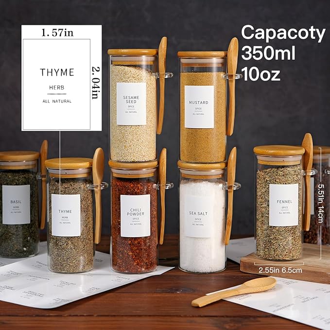 8 Pcs Glass Containers with Bamboo Lids and Spoons - 10 oz Sugar Container with - Image 5