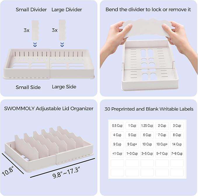 SWOMMOLY Expandable Food Storage Container Lid Organizer, Includes 6 Adjustable - Image 6