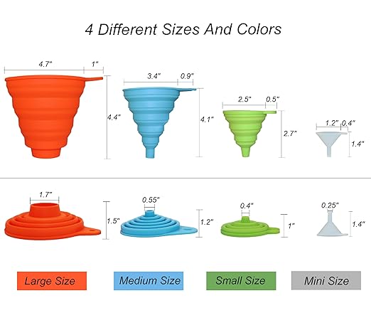 KongNai 4 Sizes Kitchen Funnel Set, Food Grade Silicone Collapsible Funnel - Image 2
