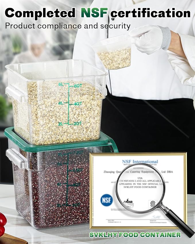 2QT&4QT NSF Food Storage Containers: 8 PCS Commercial Clear Square Food Storage - Image 3