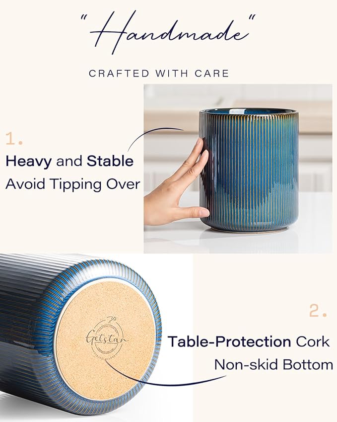 getstar Large Utensil Holder for Kitchen Counter, 7.2" Vintage Ceramic Utensils - Image 3