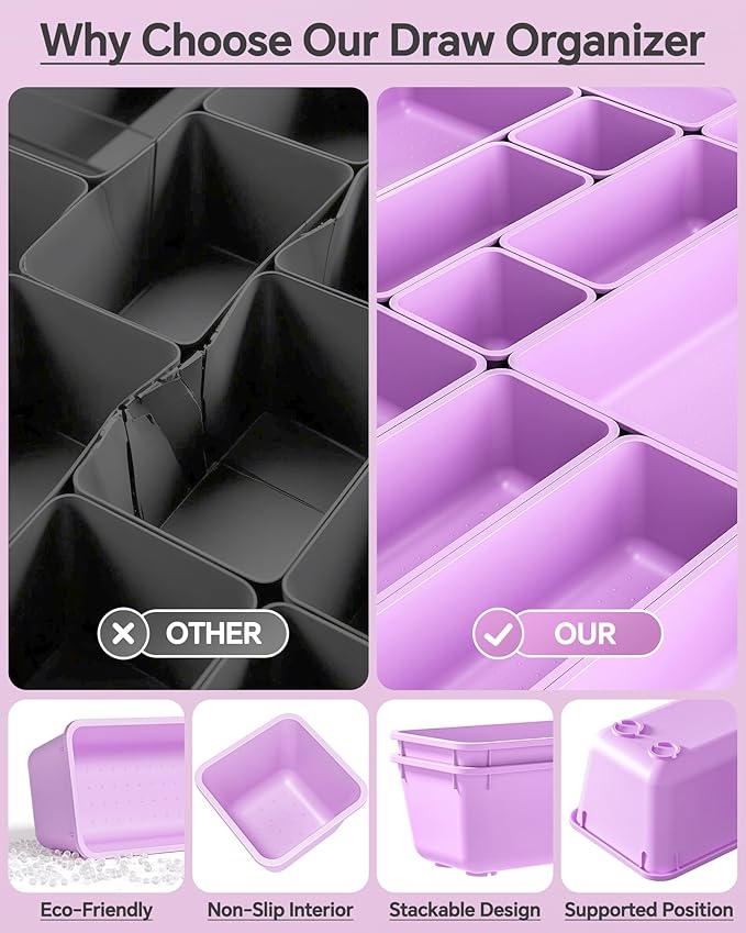 KEMETHY 25 PCS Plastic Drawer Organizers Set, 4 Sizes Vanity Organizer - Image 5