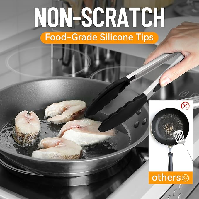 HOTEC Premium Stainless Steel Locking Kitchen Tongs - Image 5