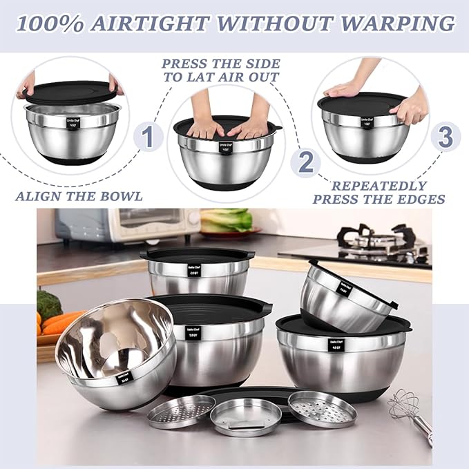 Umite Chef Mixing Bowls with Airtight Lids, 3 Grater Attachments & Non-Slip - Image 6