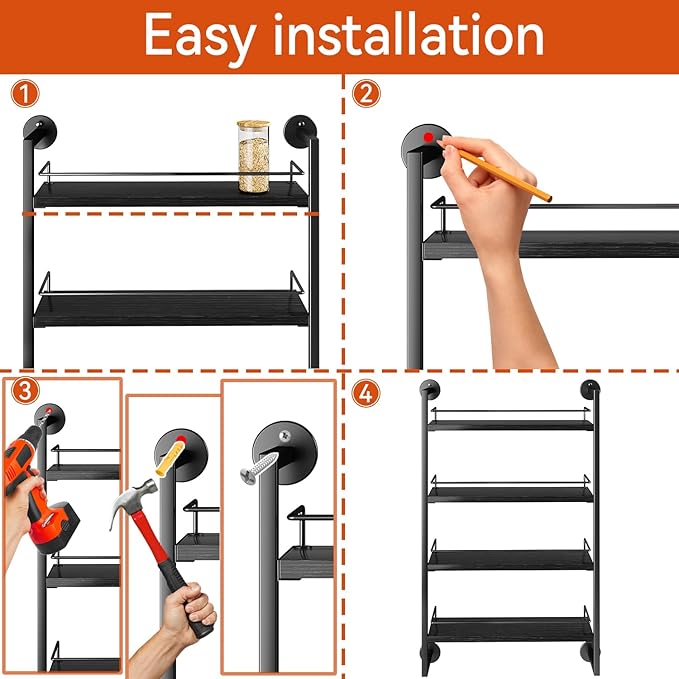IBUYKE Spice Rack Wall Mount, 4 Tier Hanging Seasoning Organizer, Spice Rack - Image 5