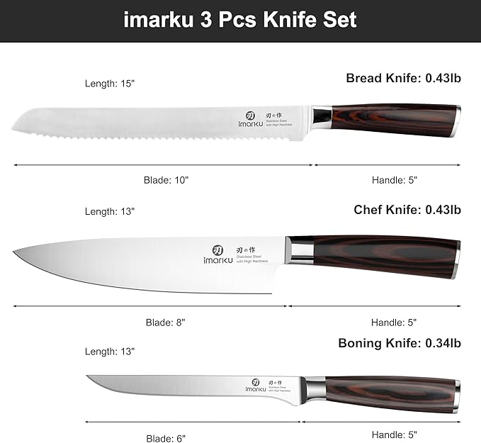 imarku 3 Piece Knife Set, Professional Japanese High Carbon Stainless Steel - Image 5