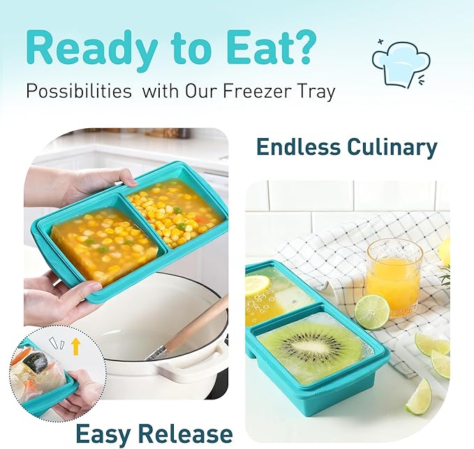 Silicone Freezer Tray with Lid Soup Freezer Container Molds with Steel - Image 5