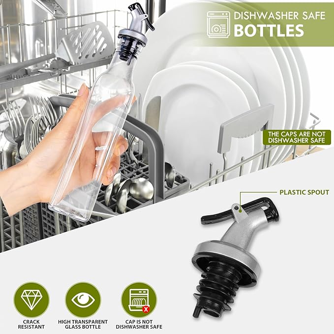 YEBODA 8oz Clear Glass Olive Oil Dispenser Bottles, and Vinegar Cruet Bottle - Image 7
