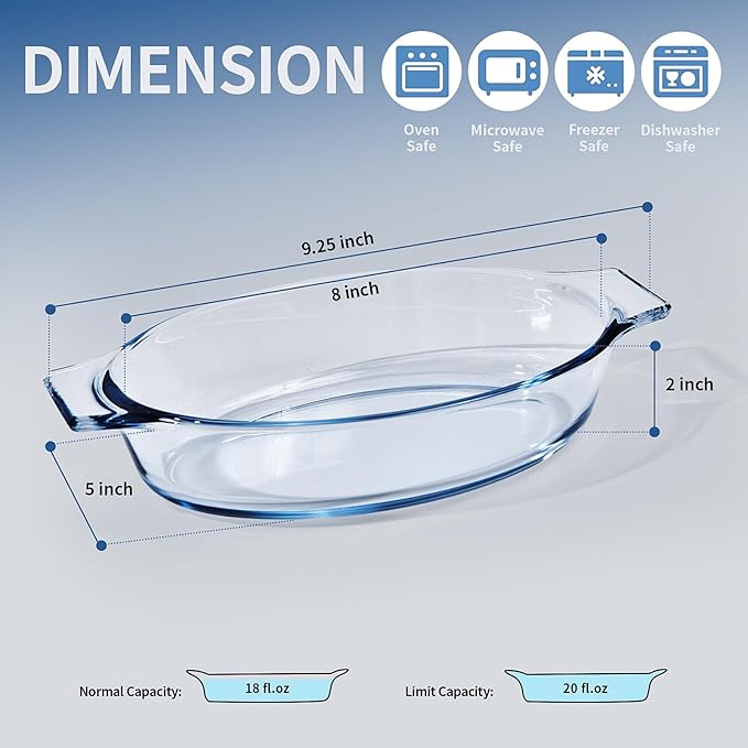 Small Casserole Dishes Oval 2 Pack, 23oz Glass Au Gratin Baking Dish, - Image 3