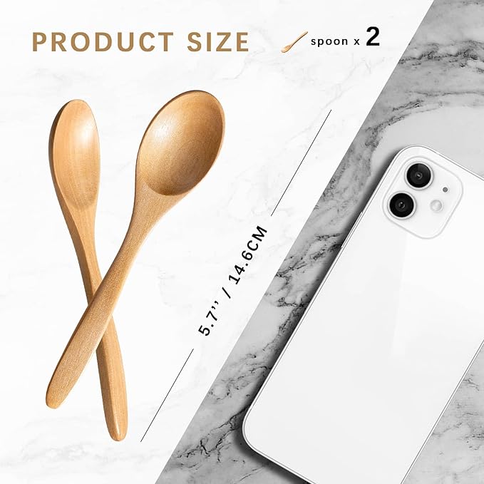 2 PCS Small Wooden Spoons, 5.8 Inch Honey Spoons - Image 2