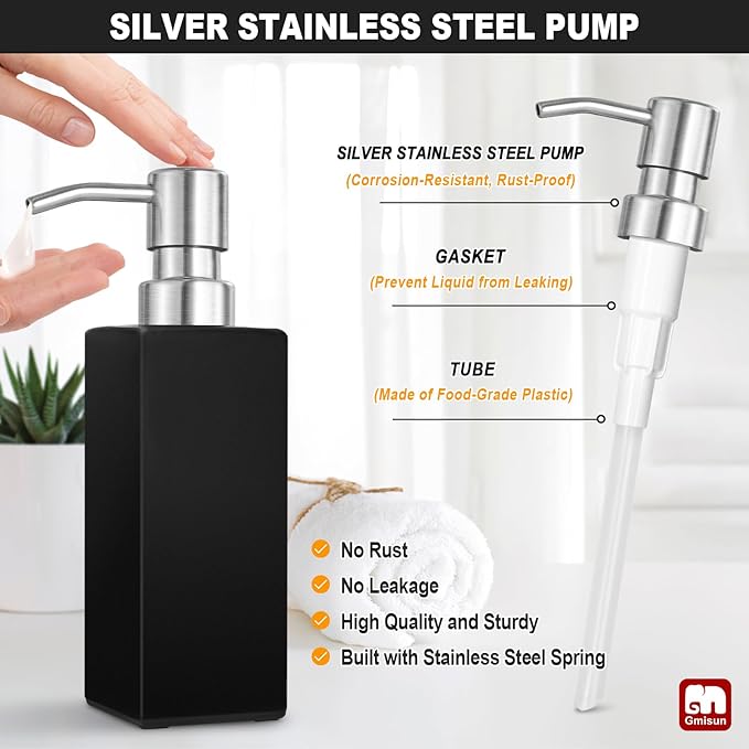 GMISUN Black Soap Dispenser, Hand Soap Dispenser Bathroom, 12 fl oz/350ml Glass - Image 3